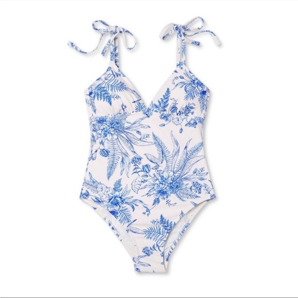 Kona Sol Foral Blue and White One piece swimsuit - Picture 3 of 10